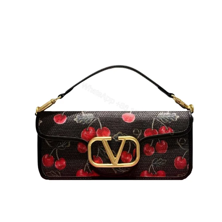 View 1 of VALENTINO GARAVANI LOCÒ CHERRYFIC MOTIF SHOULDER BAG BLACK 26CM