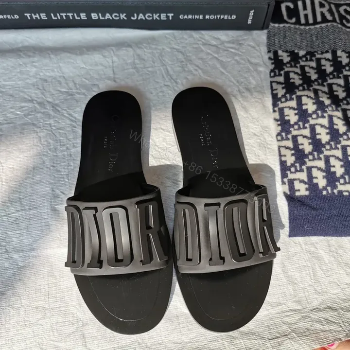 View 1 of DIOR-Inspired Bold Slides: Designer Logo, Comfort Footbed, Water-Resistant