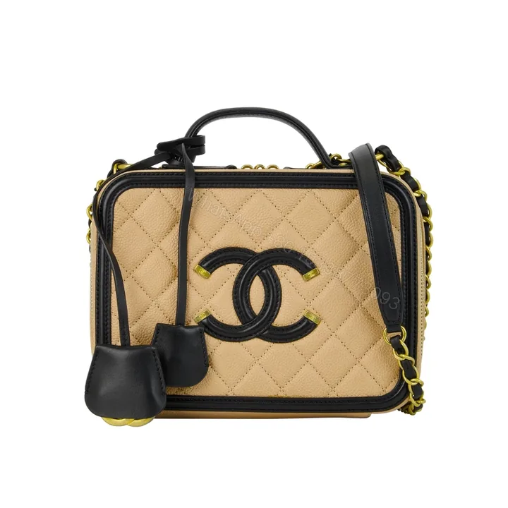 View 1 of Chanel CC Filigree Medium Vanity Case Beige 21Cm