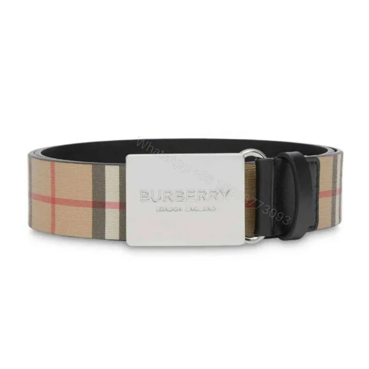 View 1 of BURBERRY PLAQUE BUCKLE VINTAGE CHECK E-CANVAS BELT – B23