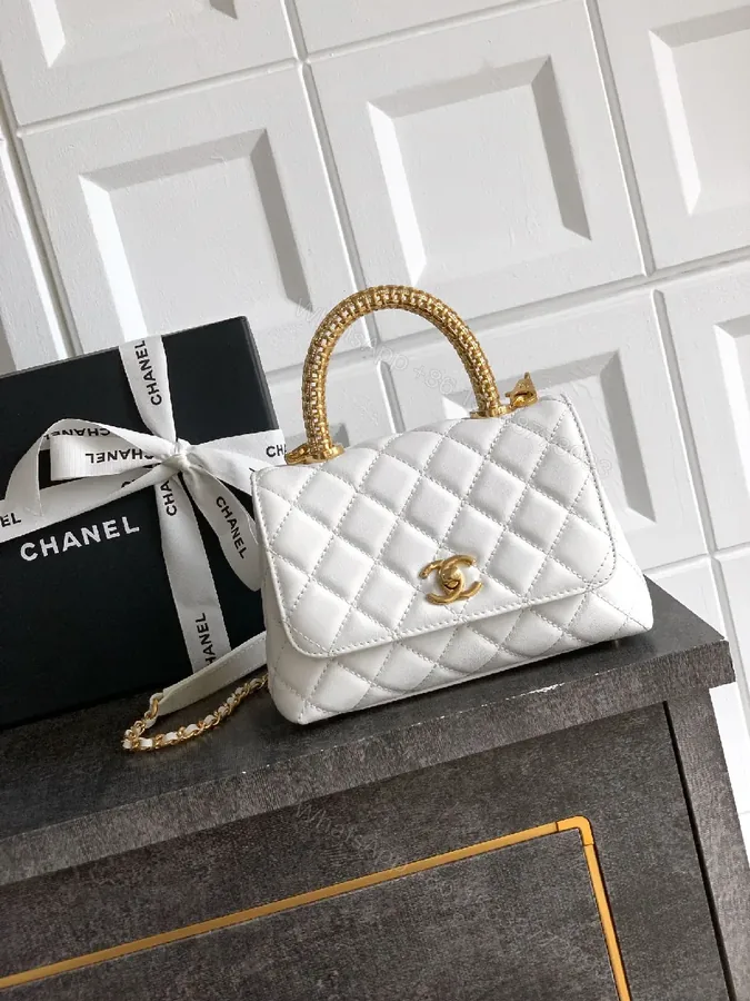 View 1 of Quilted White Lambskin Handbag: Effortless Luxury