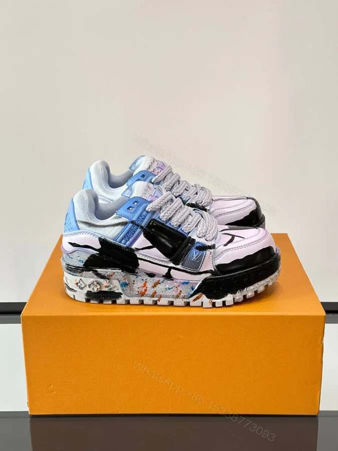 View 1 of LV Men Black White Blue Leather Sneakers