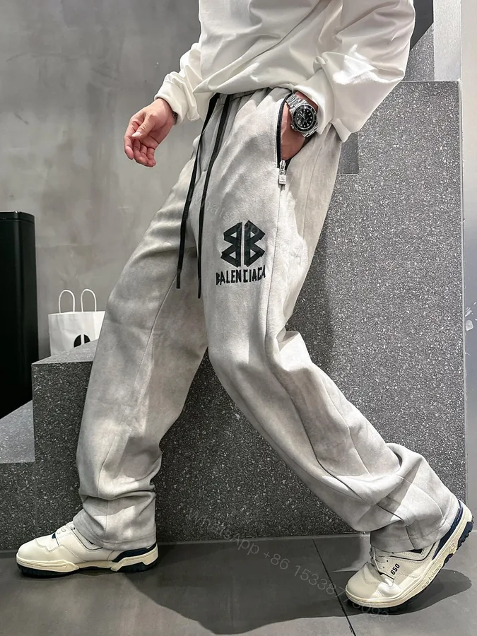 View 1 of Balenciaga 一比一運動長褲 男款灰色字母印花寬鬆休閒褲