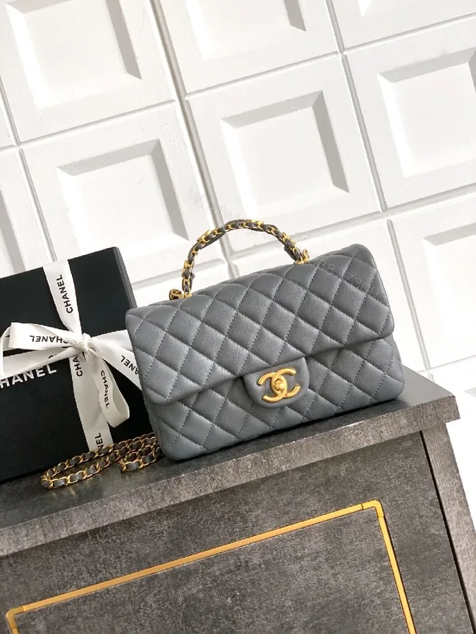 View 1 of Chic Quilted Crossbody: Grey Calfskin, Modern Luxe, Compact