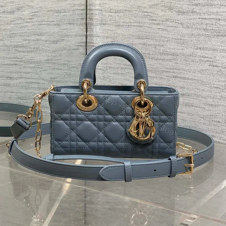 View 1 of DIOR SMALL LADY D‐JOY BAG 19 IN STEEL BLUE GRAY GOLD HARDWARE