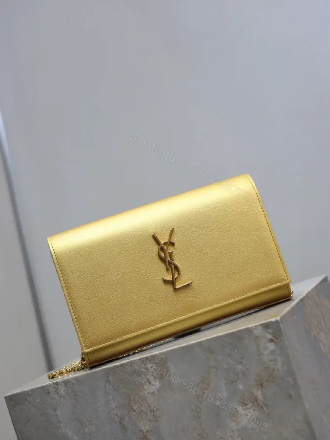 View 1 of Gold-Tone Leather Clutch Wallet with YSL Hardware