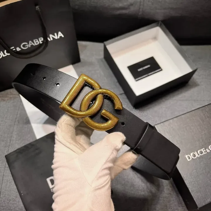 View 1 of Dolce & Gabbana Leather Belt with Gold Buckle - Italian Craftsmanship