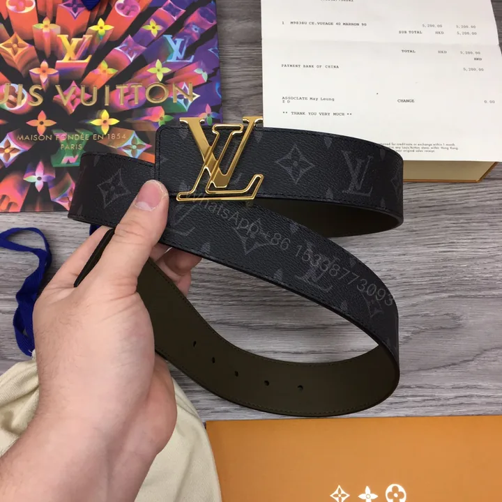 View 1 of LV 高仿黑灰Monogram金扣男士精品帆布腰帶推薦款