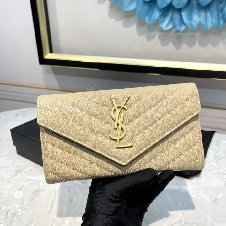 View 1 of Chic Beige Quilted Walletâ€”Chevron, Gold Hardware Clutch