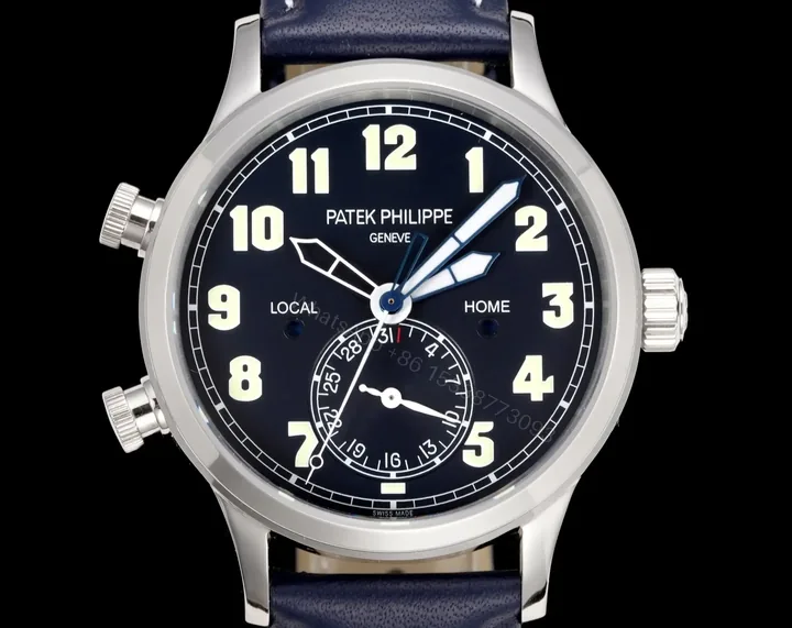 View 1 of Patek Philippe Calatrava Pilot Travel Time 42mm Leather Strap Premium Edition PATEK-PILOT-TT-42