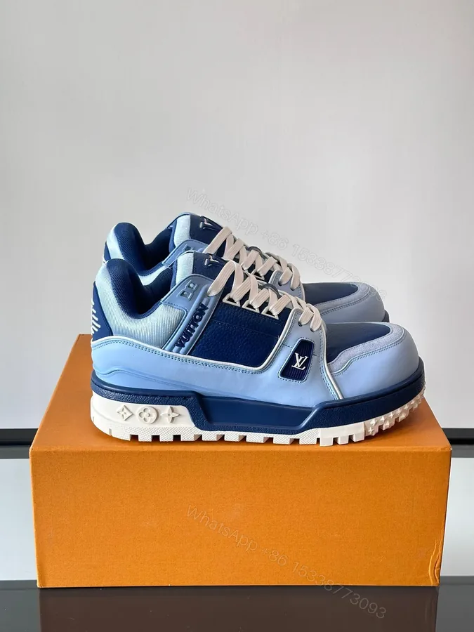 View 1 of LV Men Light Blue Leather Sneakers