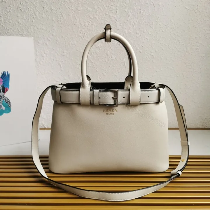 View 1 of Prada White/Black Prada Buckle small leather handbag with belt