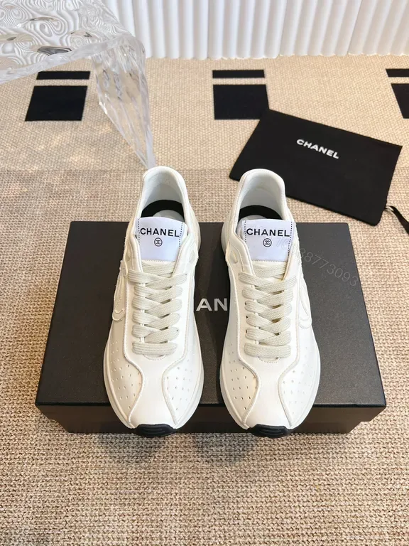 View 1 of Chanel-Inspired White Leather Sneakers with Luxe Comfort