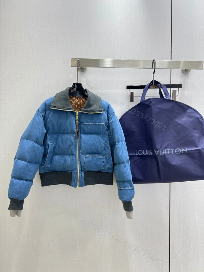 View 1 of LV 高仿丹寧羽絨外套 灰領拼接設計 經典老花內裡精品保暖款