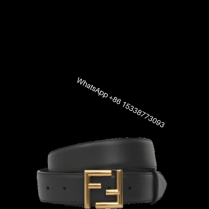 View 1 of FENDI BLACK LEATHER BELT WITH FENDI GOLD BUCKLE 40MM