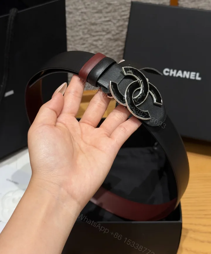 View 1 of Chanel原單黑色琺瑯雙C扣雙面女士皮帶