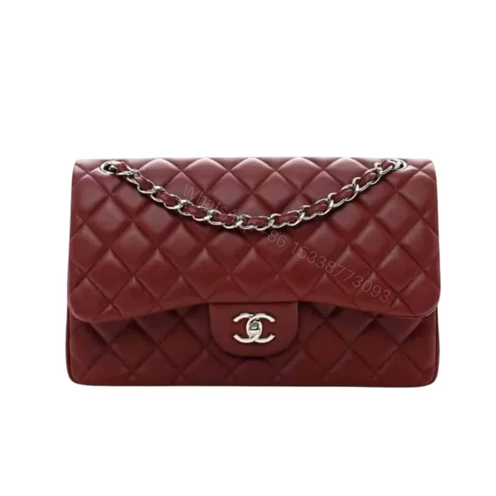 View 1 of Chanel Classic Double Flap Bag Plum Red 25Cm