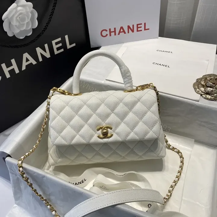 View 1 of Quilted White Leather Mini Bag: Luxe CC Chain Style