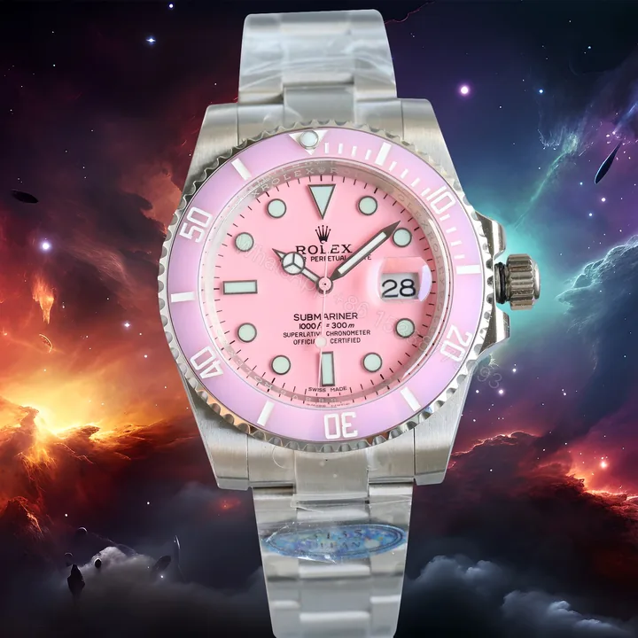 View 1 of ROLEX高仿水鬼粉色面潛水腕錶 個性少女風運動款精鋼手錶