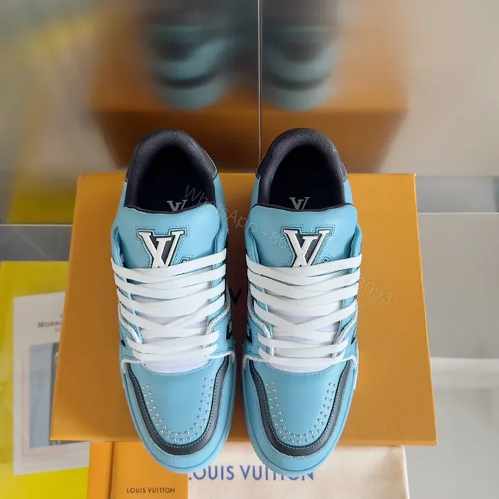 View 1 of Bright Sky Blue Luxury Sneaker with LV Touch Iconic Style