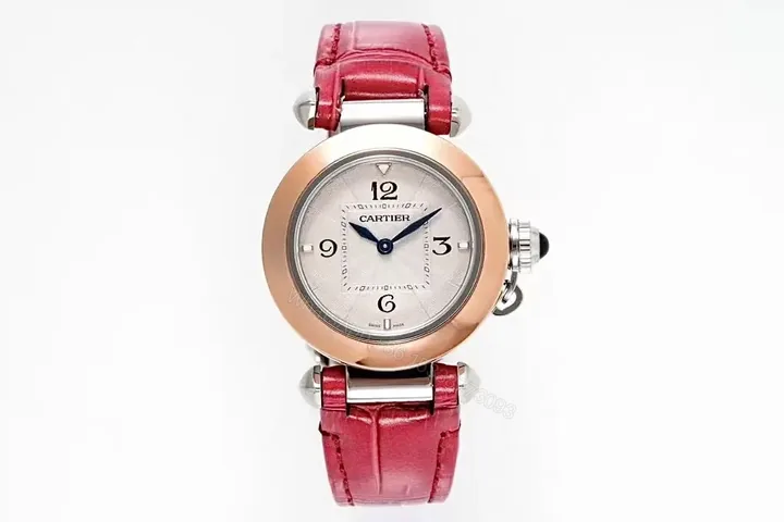View 1 of JF Factory Cartier Pasha de Cartier Women’s Watch, 30mm, Rose Gold and Stainless Steel, Red Leather Strap, Cal.157 Swiss Quartz Movement