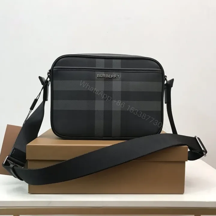 View 1 of Charcoal Plaid Crossbody: Leather Trim, Modern Carryall