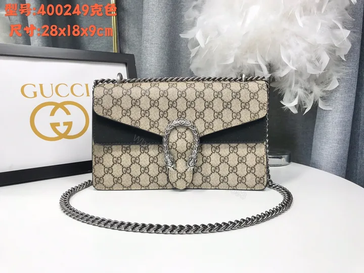 View 1 of Gucci Dionysus 酒神包 GG Supreme 黑色拼接鍊條包 28cm