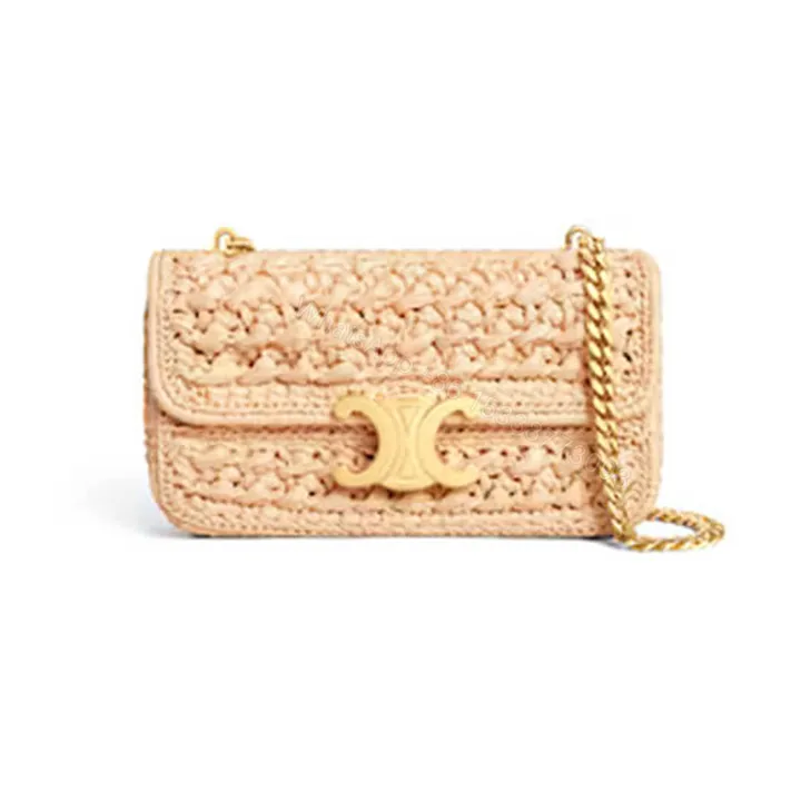 View 1 of CELINE CHAIN SHOULDER BAG CLAUDE IN RAFFIA EFFECT TEXTILE