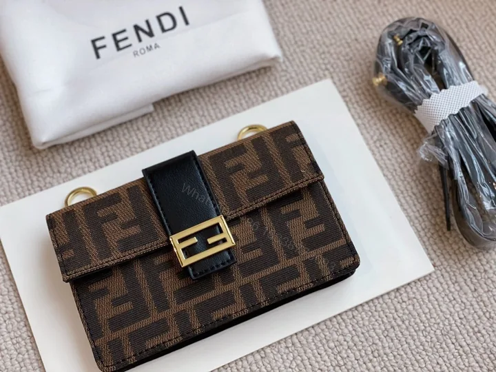 View 1 of Fendi Mini Baguette Brown Fabric Bag