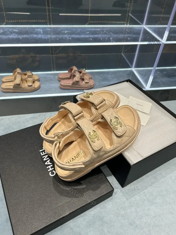 View 1 of Beige Faux Leather Sandals • Quilted Straps • Everyday Luxury