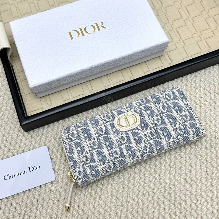 View 1 of Dior A貨精品長夾 米白拼藍 Oblique 老花 簡約拉鍊款