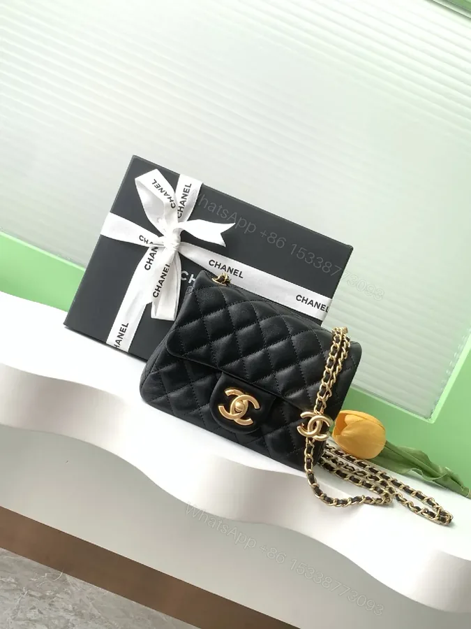 View 1 of Black Quilted Calfskin Bag - Modern Flap, Gold Chain, Luxe Essential