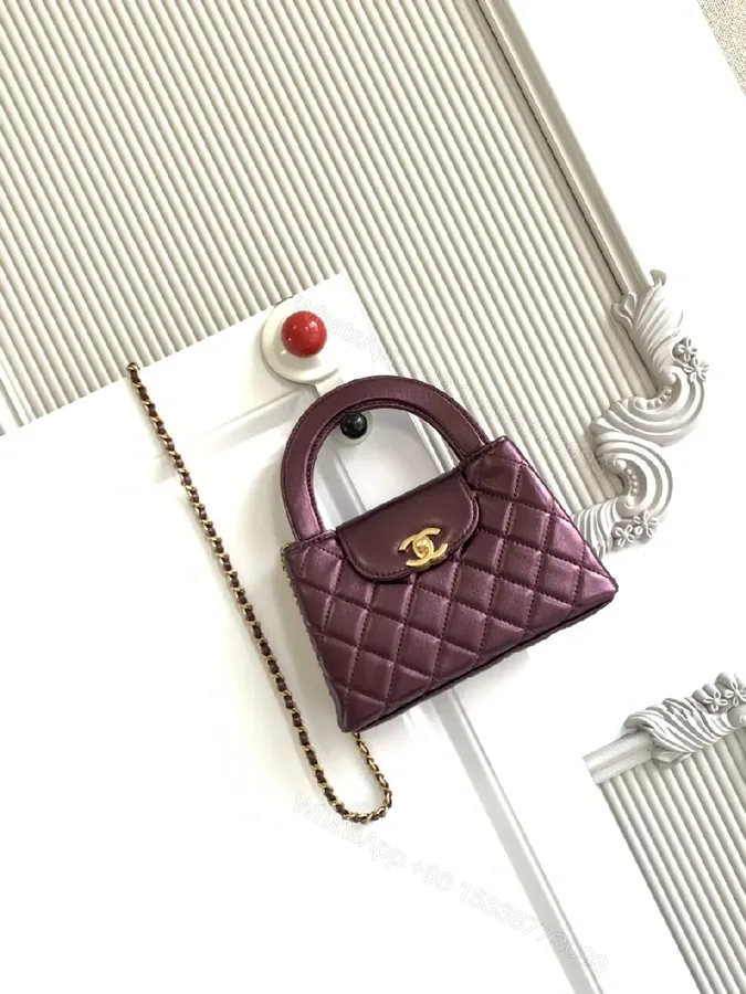 View 1 of Chic Quilted Mini Bag — Burgundy Leather, Gold Hardware, Compact Luxe