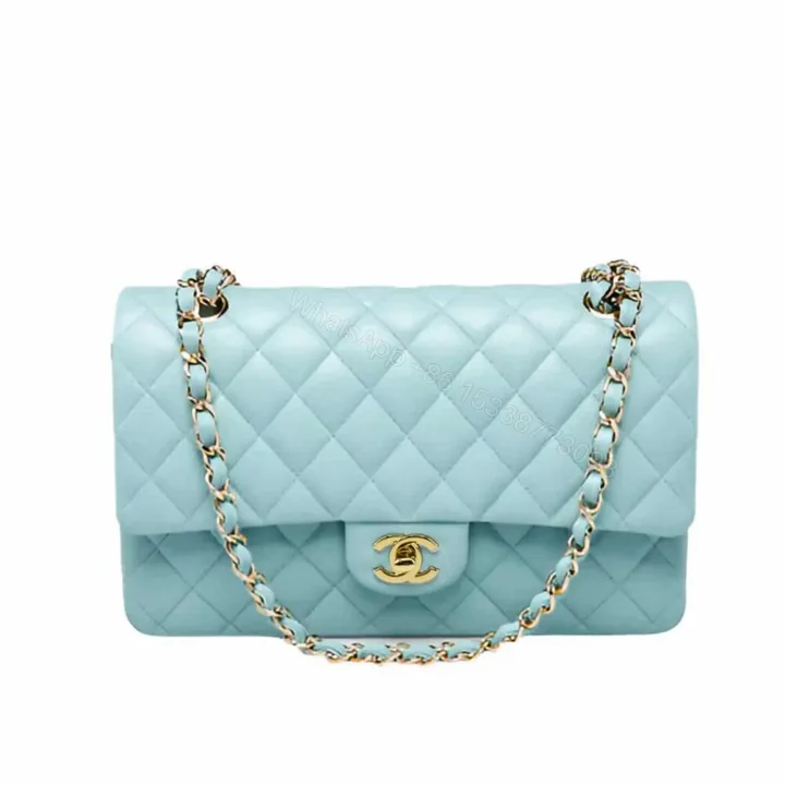 View 1 of Chanel Classic 11.12 Handbag Gold Tone Metal Light Blue 30Cm