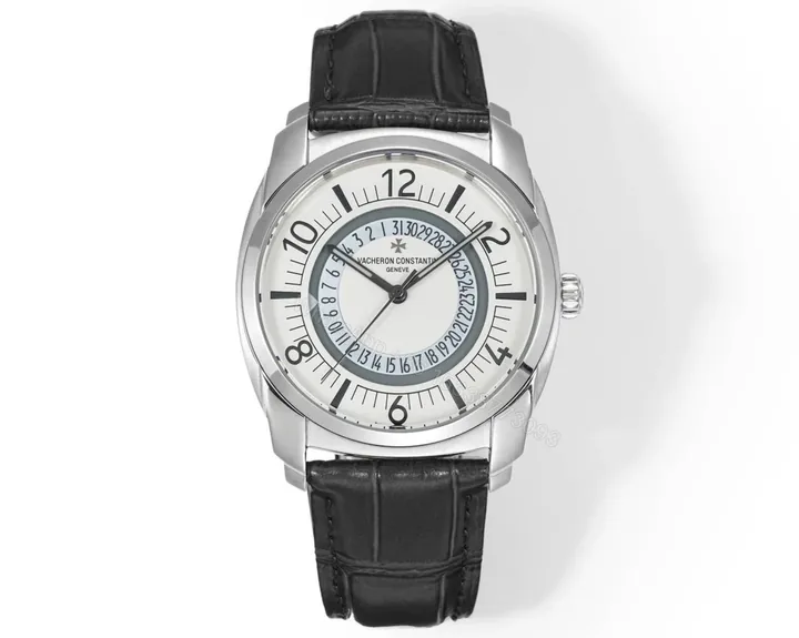 View 1 of Vacheron Constantin Quai de l’Ile Replica 41MM Premium Silver Dial Black Leather Strap Edition VC-QDI-SLV-BLK-LTH-41