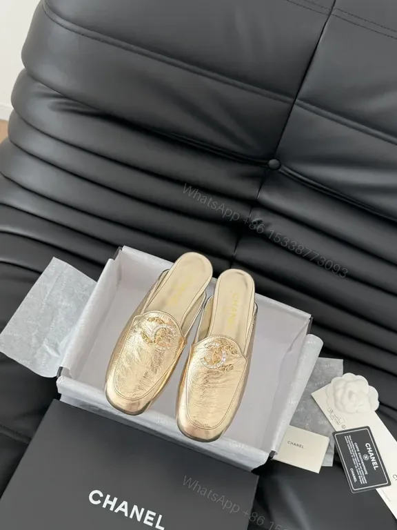 View 1 of Golden Icon Slippers: Luxe Gold Mules with Embossed Texture