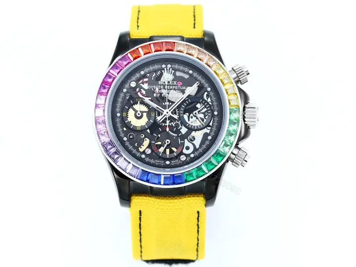 View 1 of Rolex Daytona Rainbow Skeleton Yellow Strap replica 40MM Rubber Strap Edition RG-DAYTONA-RAINBOW-SKELETON-YELLOW-STRAP-40