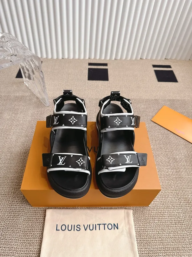 View 1 of LV Women Black Synthetic Monogram Strap Sandals