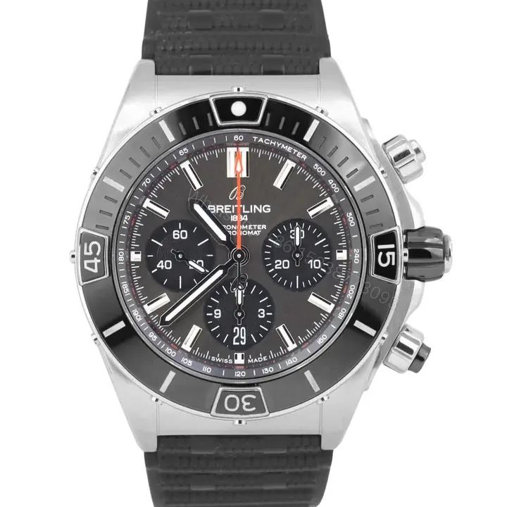 View 1 of Get Breitling Super Chronomat B01 44 Black Dial Rubber Strap