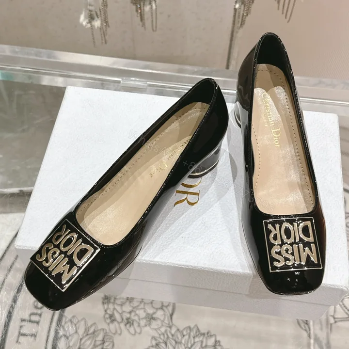 View 1 of 高仿Dior*Miss系列KCB267方頭LOGO金屬扣黑色單鞋免檢版
