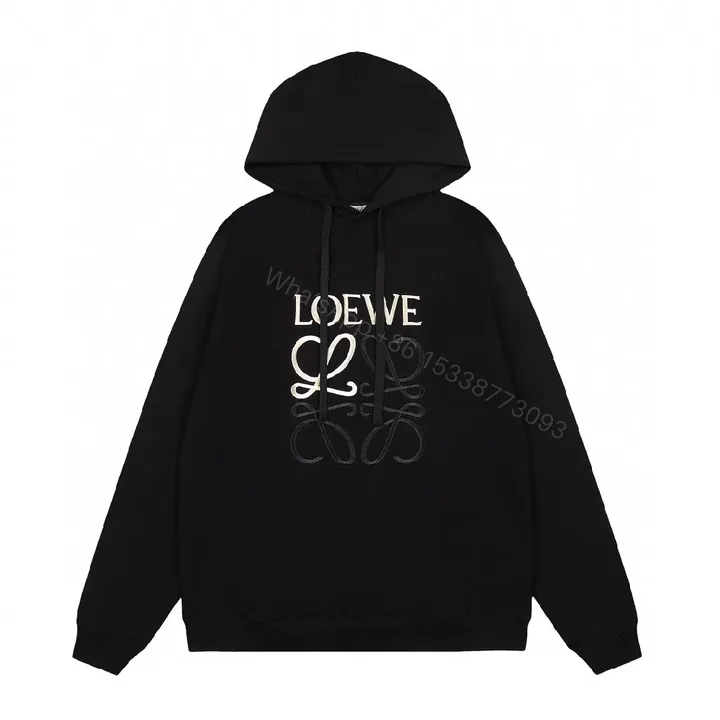 View 1 of Black LOEWE-Inspired Monogram Hoodie: Luxe Streetwear Comfort