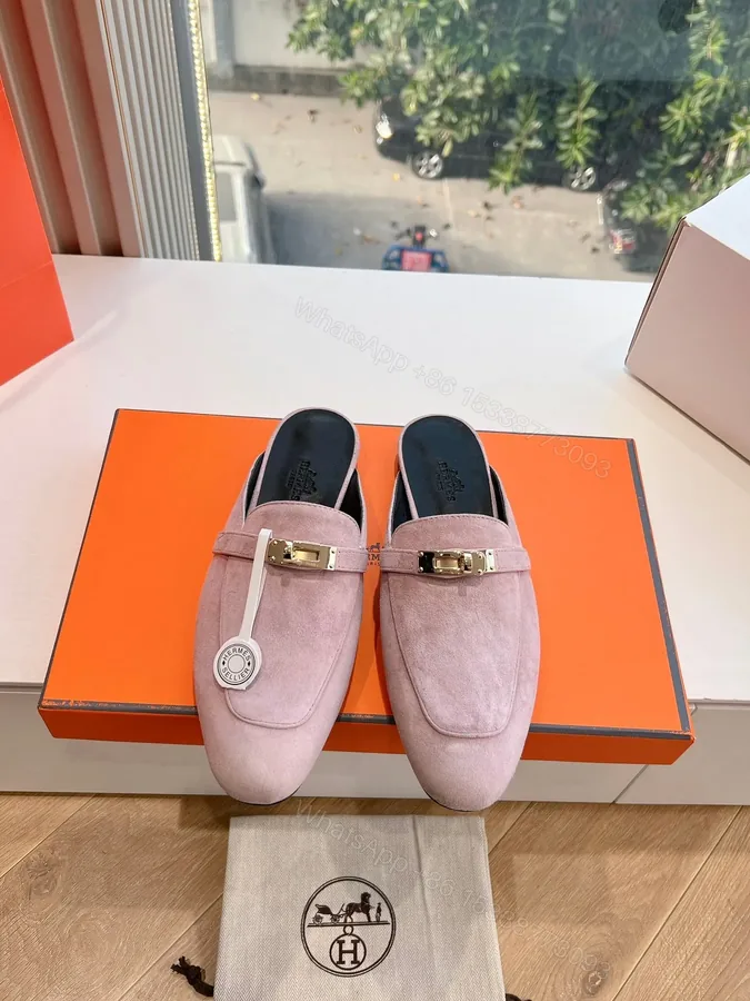 View 1 of Hermes Women Pink Suede Mules