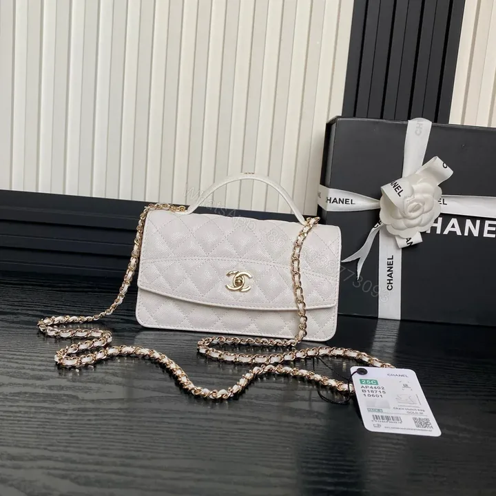 View 1 of CHANEL 25C FLAP BAG 18 IN WHITE SHINY GRAINED CALFSKIN GOLD HARDWARE