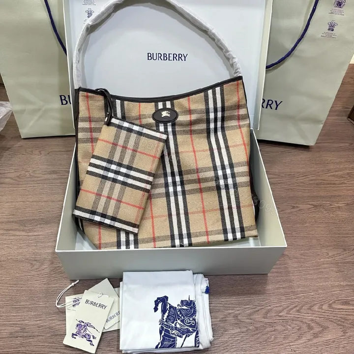 View 1 of Classic Check Tote Set: Luxe Silk-Lined Carryalls with Gold Hardware