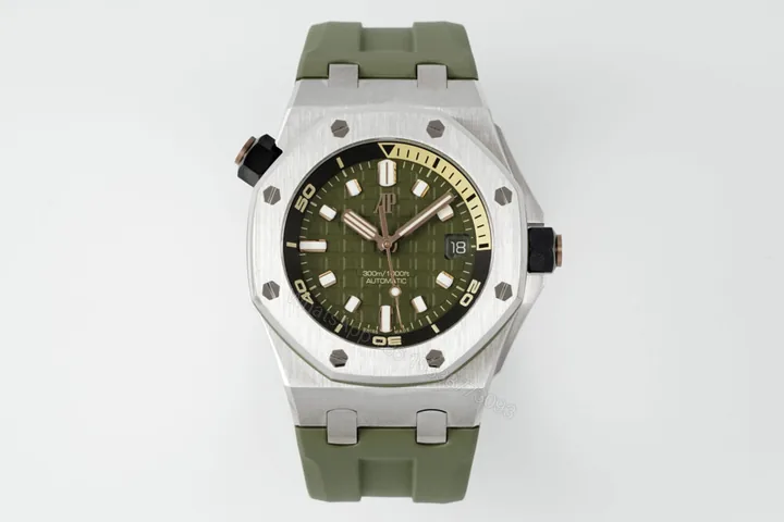 View 1 of Royal Oak Offshore Diver 15720 SS APSF 1:1 Best Edition Green Dial on Green Rubber Strap Super Clone