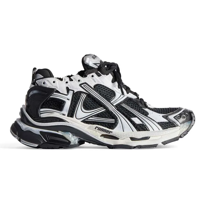 View 1 of BALENCIAGA RUNNER SNEAKER IN BLACK AND WHITE MESH AND NYLON – BB266