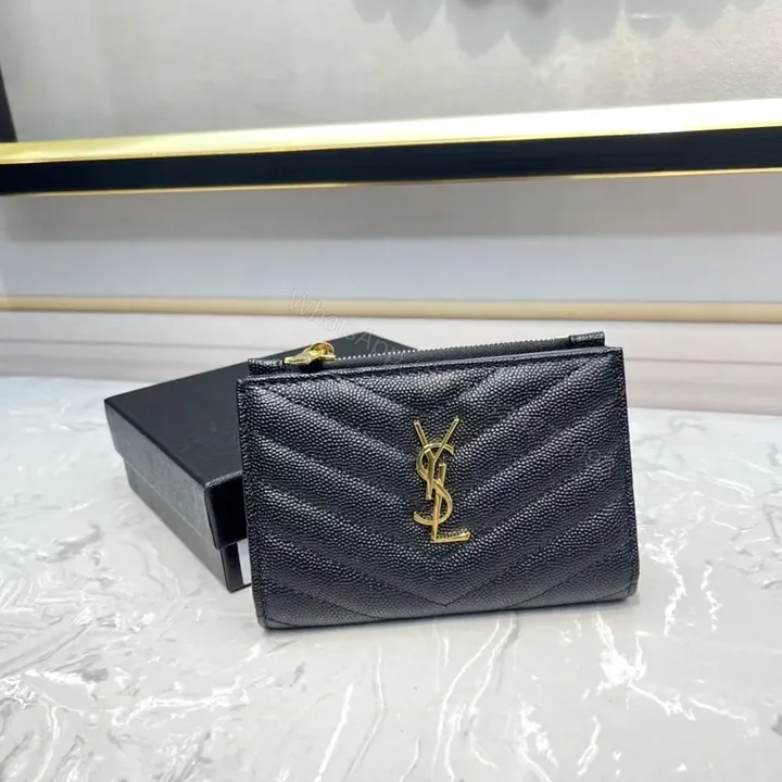 View 1 of Chic Black Chevron Wallet Clutch with YSL Hardware