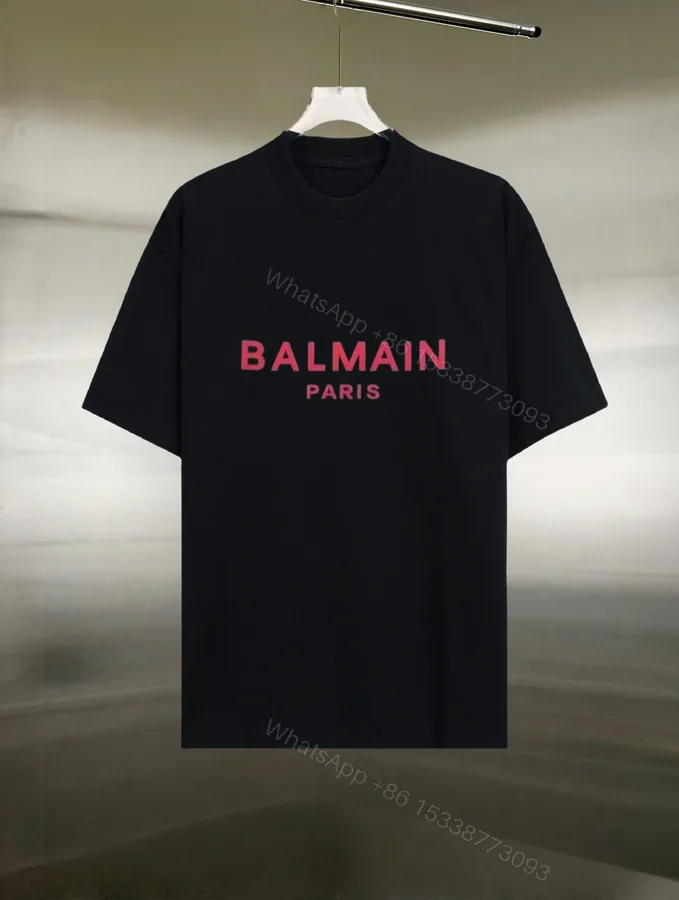 View 1 of Balmain高仿黑色短袖T恤經典紅字LOGO百搭簡約設計