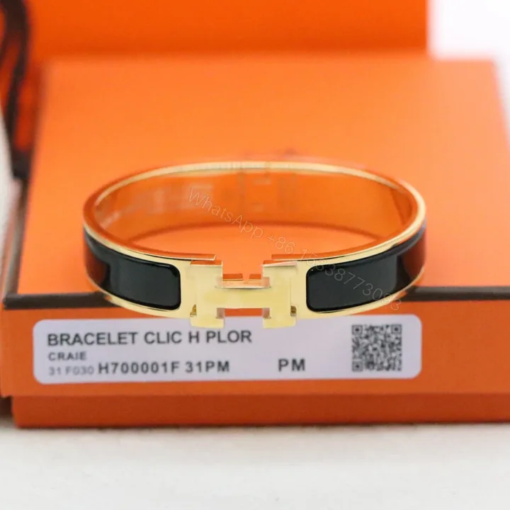 View 1 of 高仿Hermes*ClicH系列H700001F01鍍金琺瑯手鐲黑金色