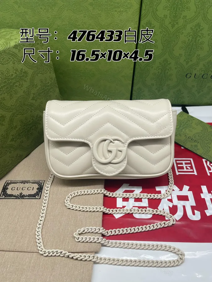 View 1 of GUCCI 原單白色GG Marmont迷你鏈條包 經典476433款 百搭柔皮設計